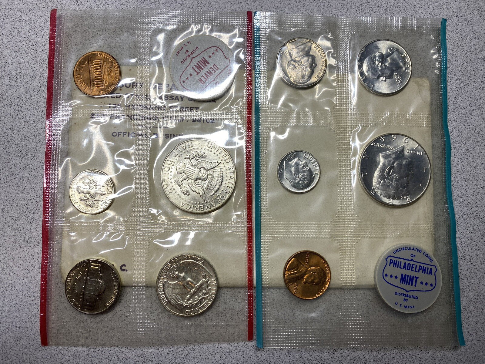 1964 P & D US Mint Set BU Uncirculated 10 Coins some 90% Silver NOT PROOF -  UNC