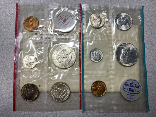 1964 P & D US Mint Set BU Uncirculated 10 Coins some 90% Silver NOT PROOF -  UNC
