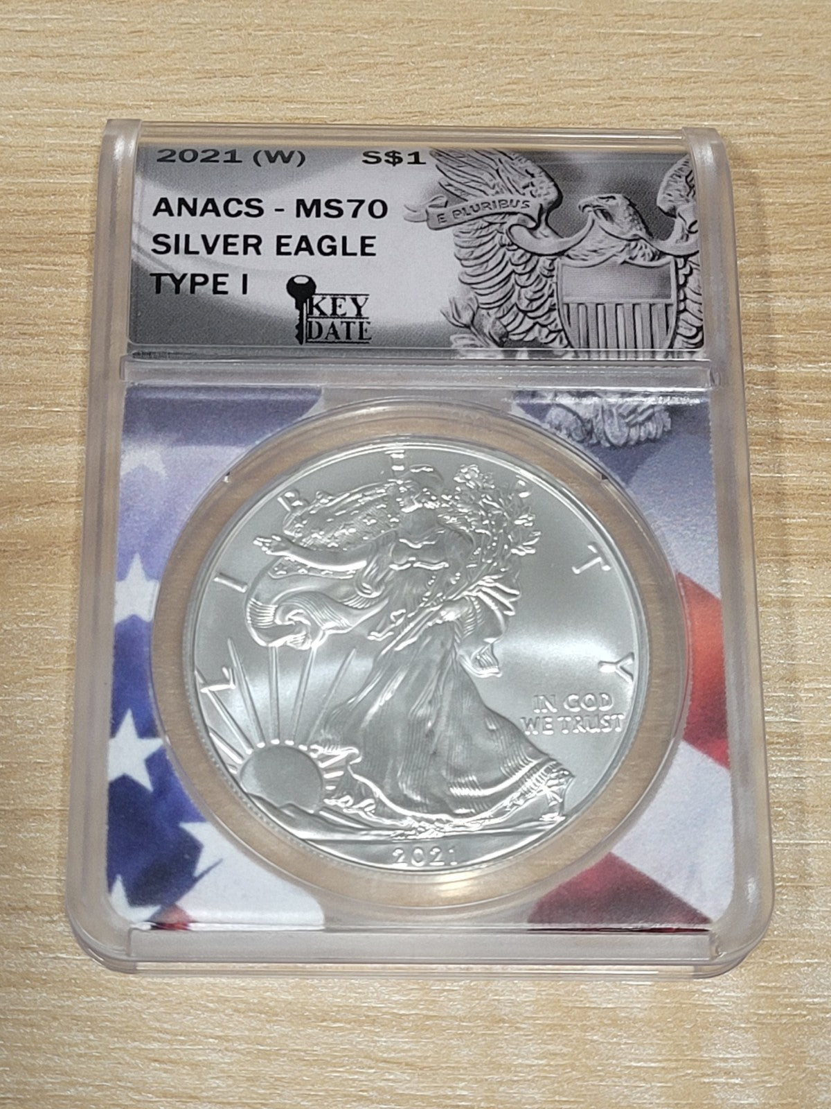 2021 W Type 1 American Silver Eagle ANACS MS70 KEY DATE Flag Label