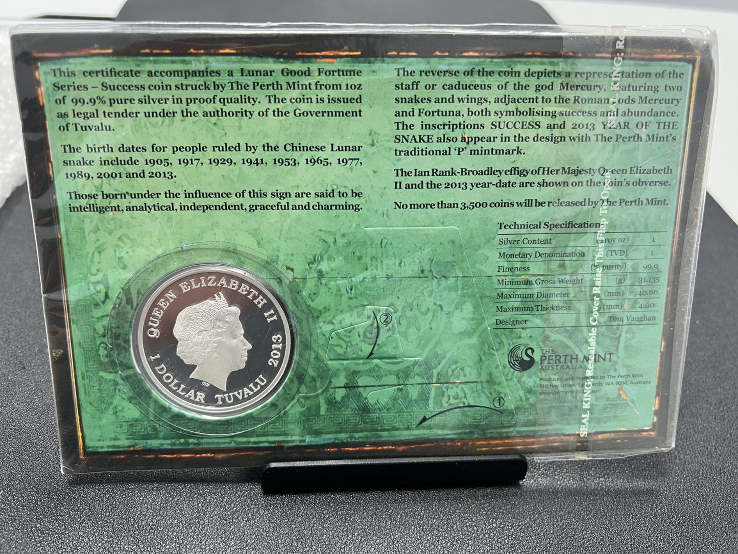 2013 Perth Mint SUCCESS 1oz Silver Proof Lunar Good Fortune with COA