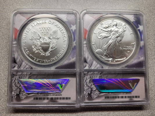 2021 American Silver Eagle ANACS MS70 First Strike Coin Type 1 & T2 T1 Set ASE