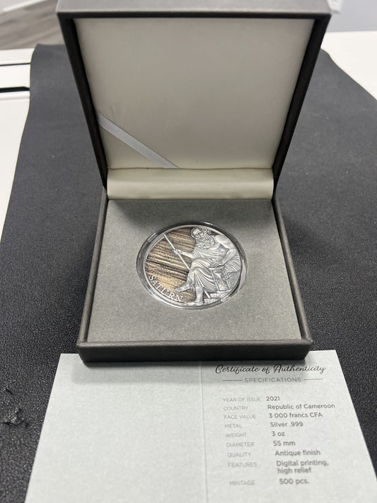 2021 3 Oz Silver 3000 Francs Planets and Gods JUPITER Antiqued Coin w/COA