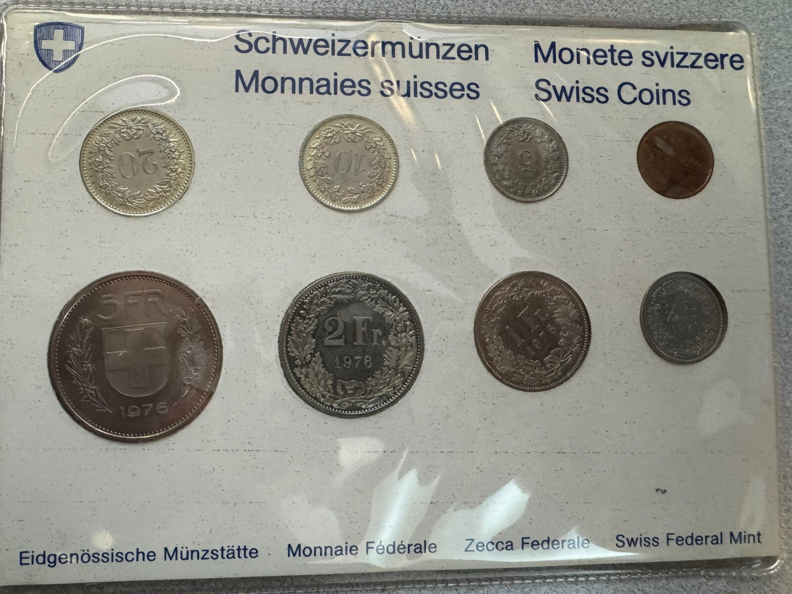 1976 Switzerland - Official Mint Set 8 Coins Rappen Franc Swiss