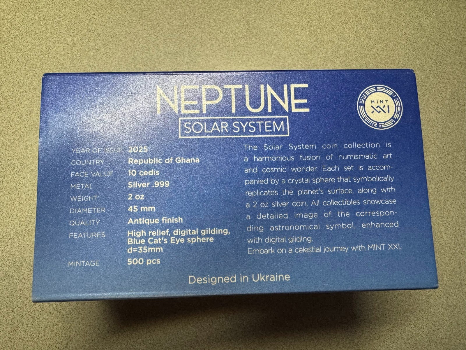 2025 Ghana Neptune Solar System 2 oz Antique finish Silver Coin