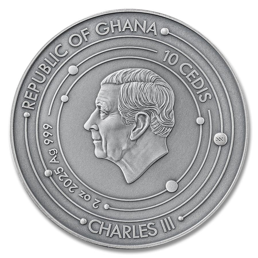 2025 Ghana Moon Solar System 2 oz Antique finish Silver Coin