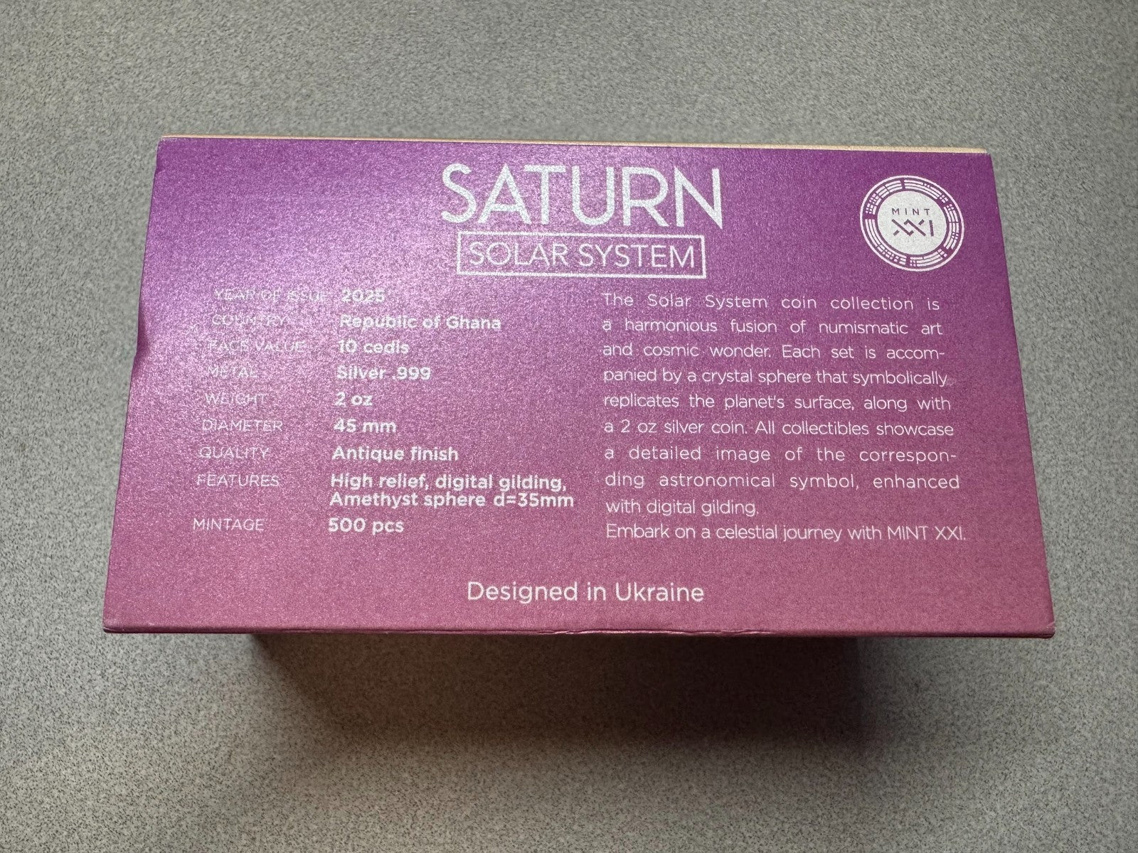 2025 Ghana Saturn Solar System 2 oz Antique finish Silver Coin