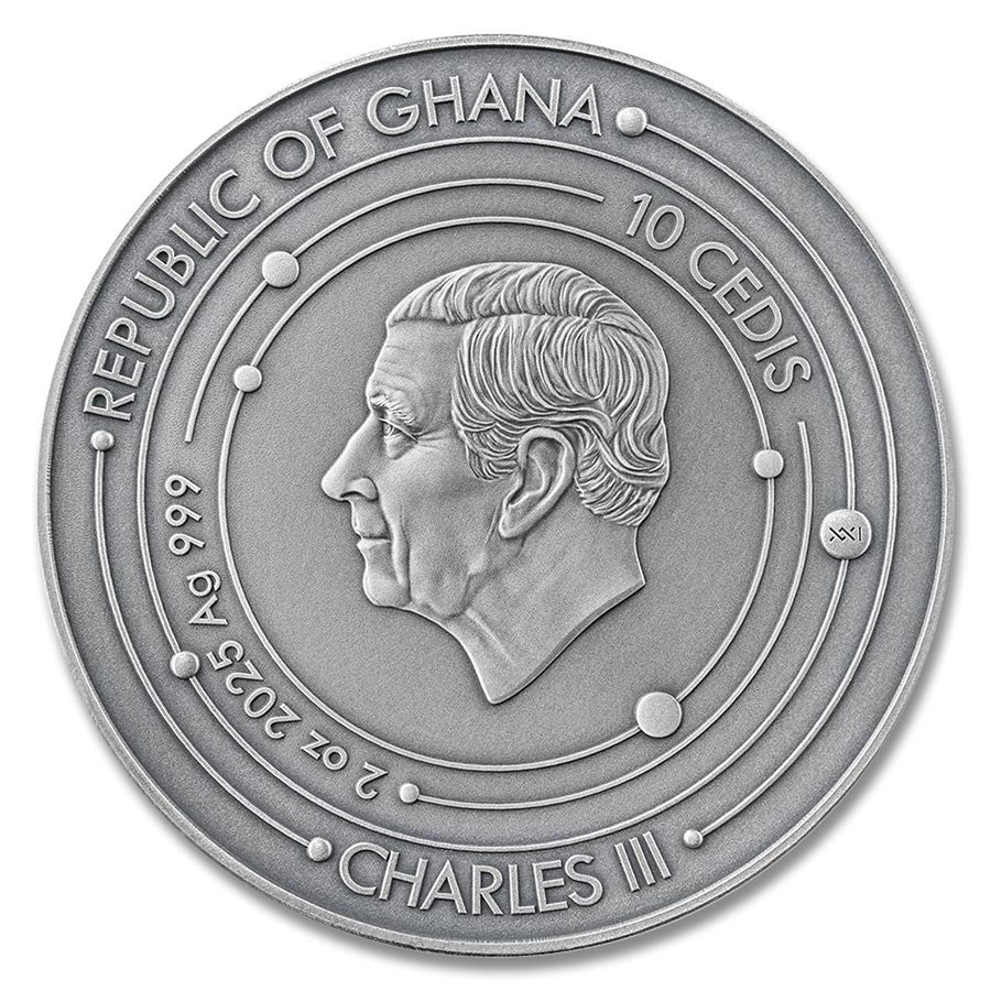 2025 Ghana Neptune Solar System 2 oz Antique finish Silver Coin