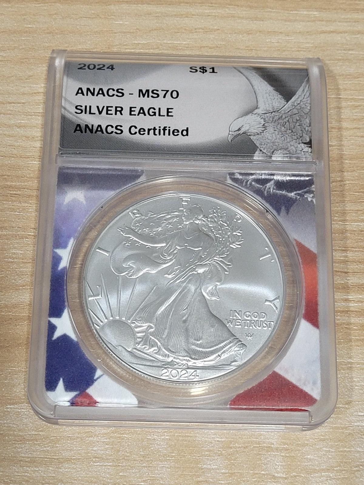 2024 $1 American Silver Eagle ANACS MS70 Flag Label