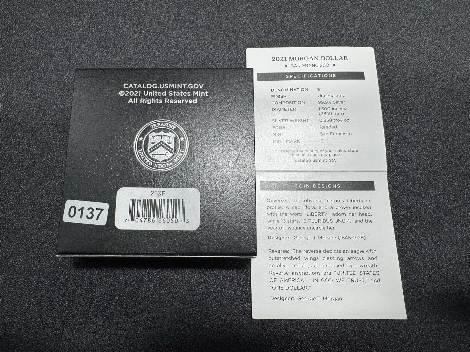 2021 Morgan Silver Dollar San Francisco with S Privy Mark 21XF OGP and COA