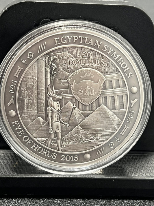 Palau 2015 20$ - Egyptian Symbol - Eye of Horus 3 oz Silver Coin w/ box and COA