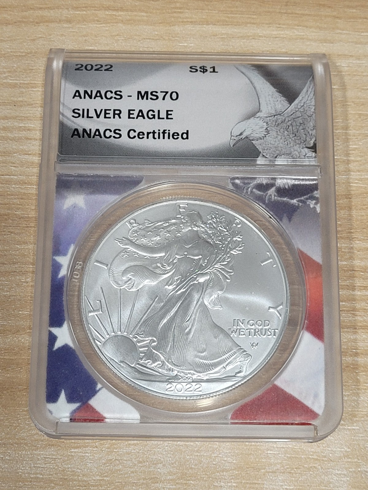 2022 $1 AMERICAN SILVER EAGLE ANACS MS70 ASE Flag Label
