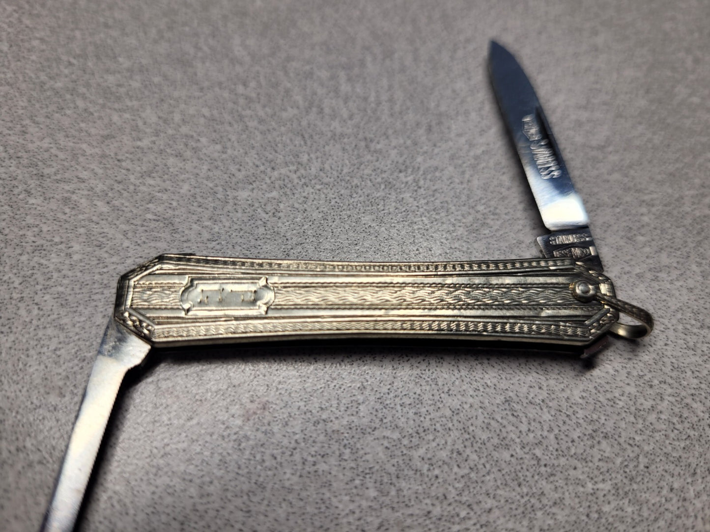 Vintage ESEMCO 14K White Gold 2 Blade Pocket Knife 17.09 grams Stainless Steel