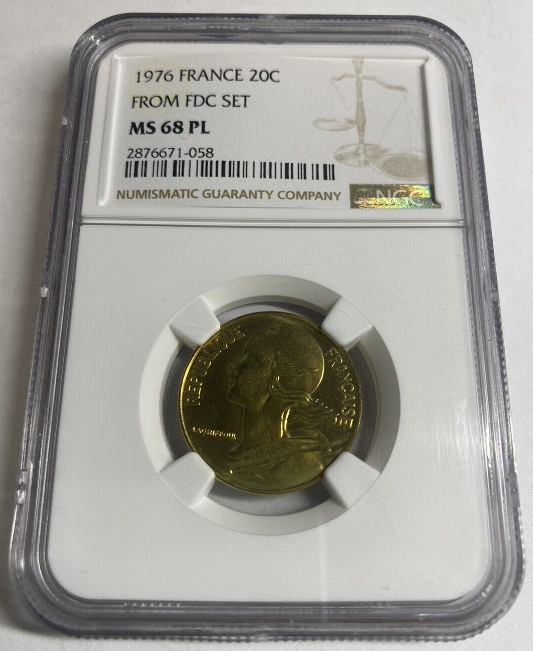 1976 France 20 Centimes French From FDC Set MS 68 PL only 1 coin graded higher