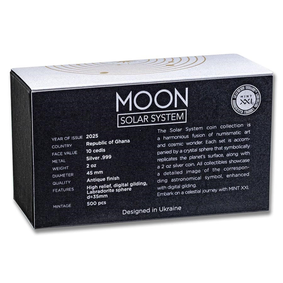 2025 Ghana Moon Solar System 2 oz Antique finish Silver Coin