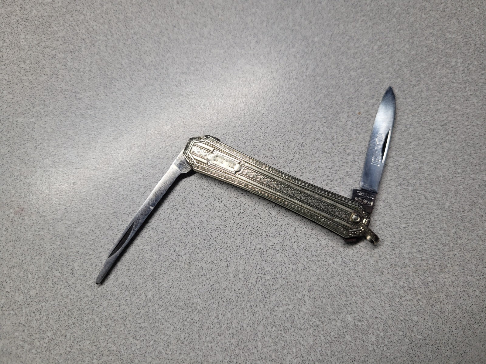 Vintage ESEMCO 14K White Gold 2 Blade Pocket Knife 17.09 grams Stainless Steel