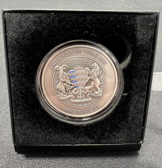 2022 1 Oz .999 Silver Chad Proof Dragons And Tiger Holographic Antiqued Coin
