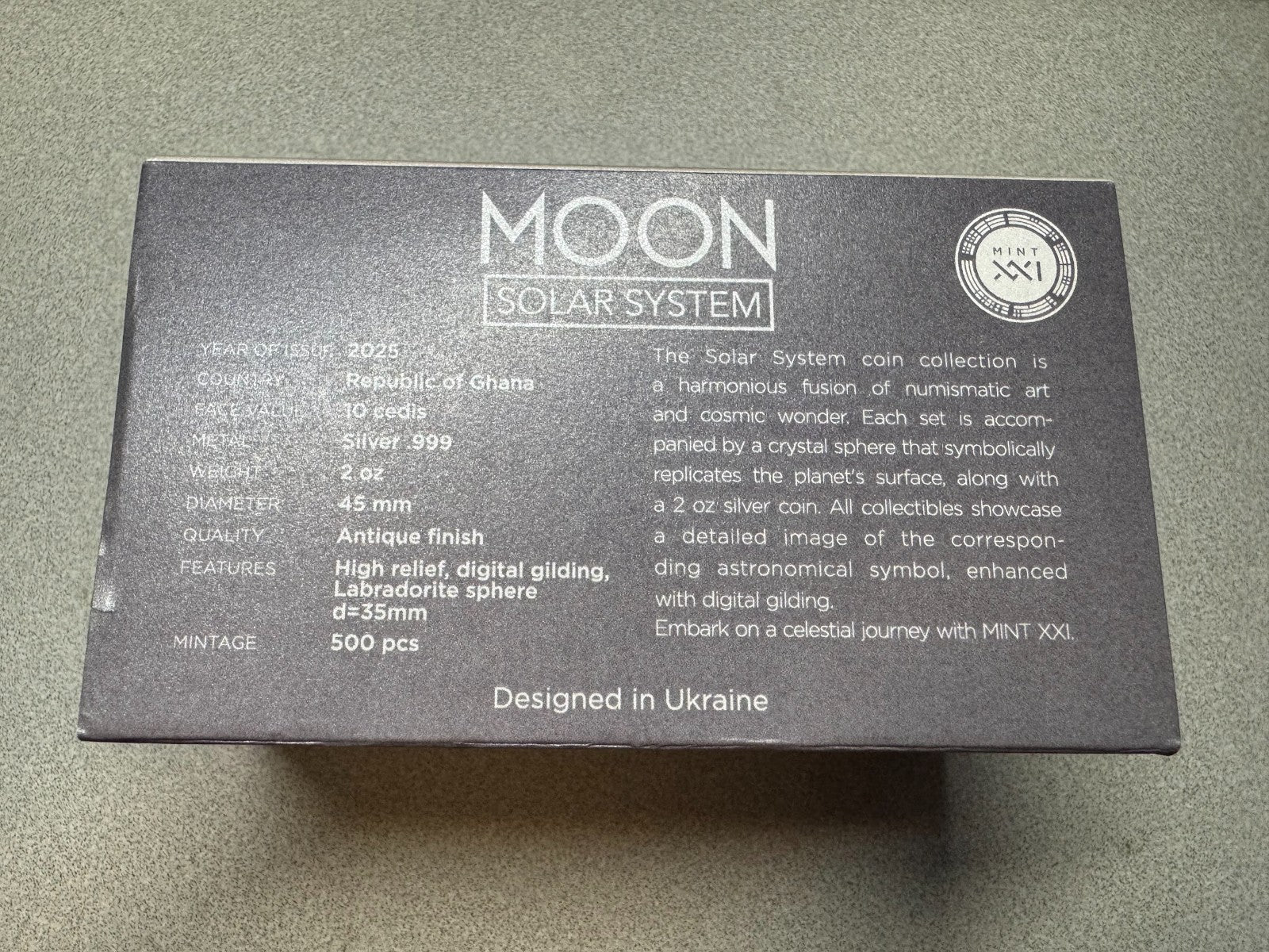 2025 Ghana Moon Solar System 2 oz Antique finish Silver Coin