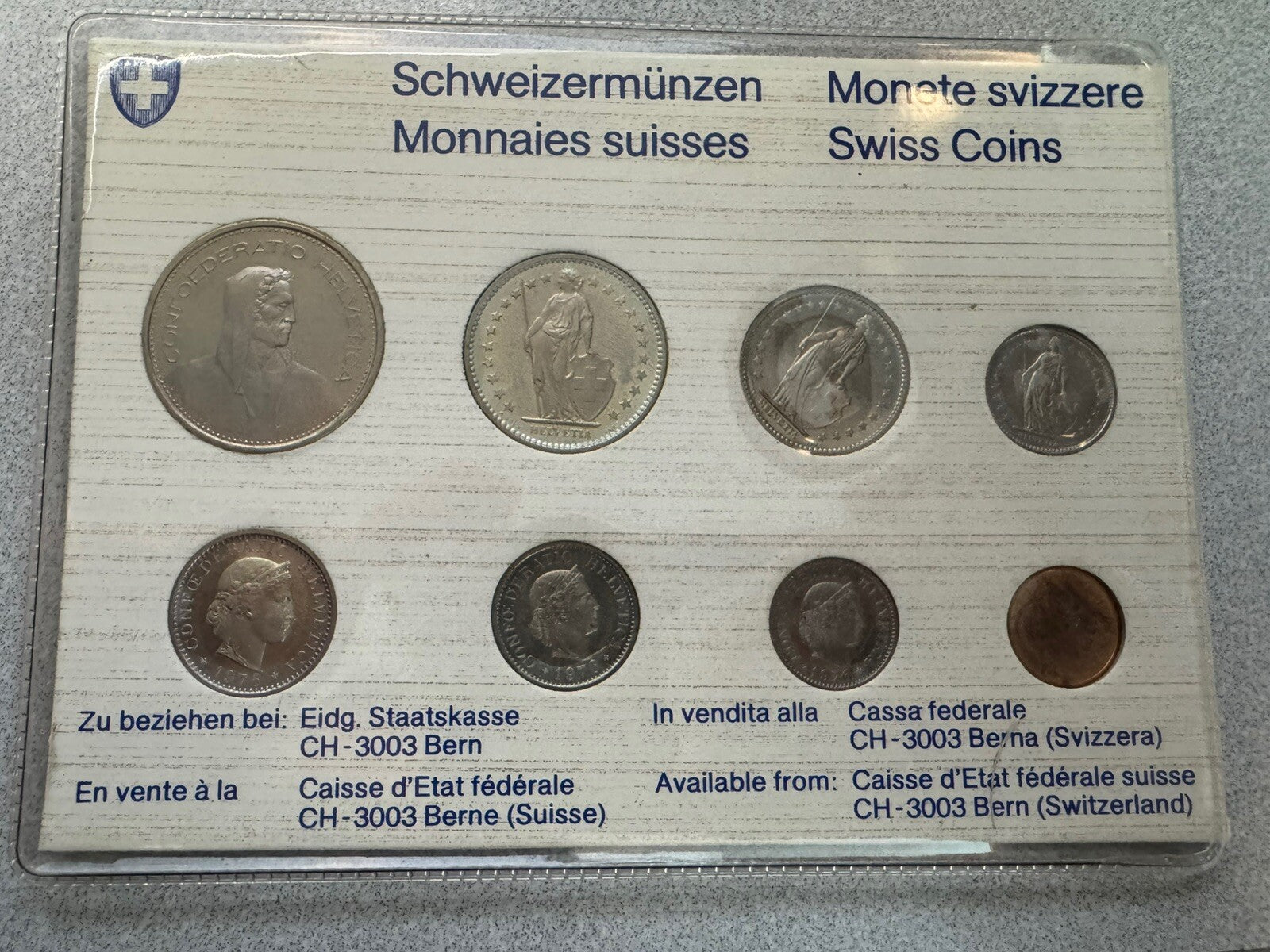 1976 Switzerland - Official Mint Set 8 Coins Rappen Franc Swiss