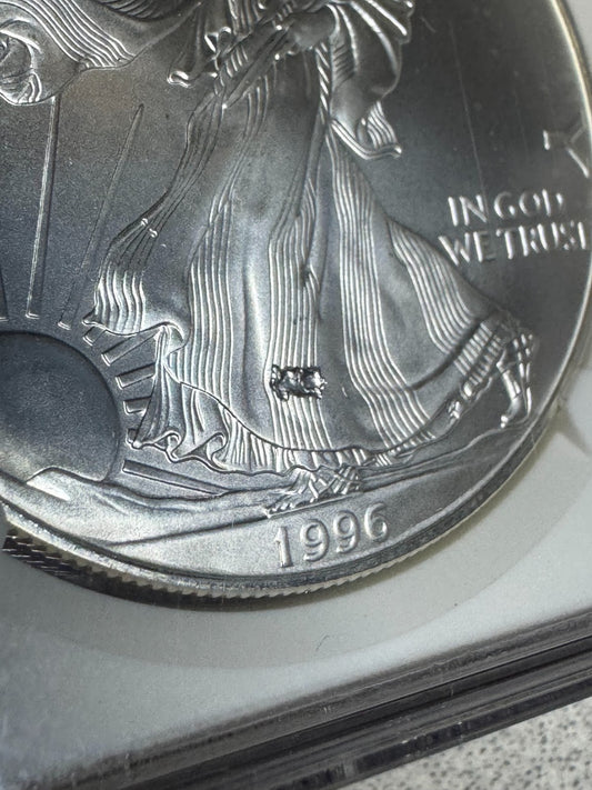 1996 Silver Eagle Mint Error MS69 Obverse LARGE Struck Thru Key Date ASE