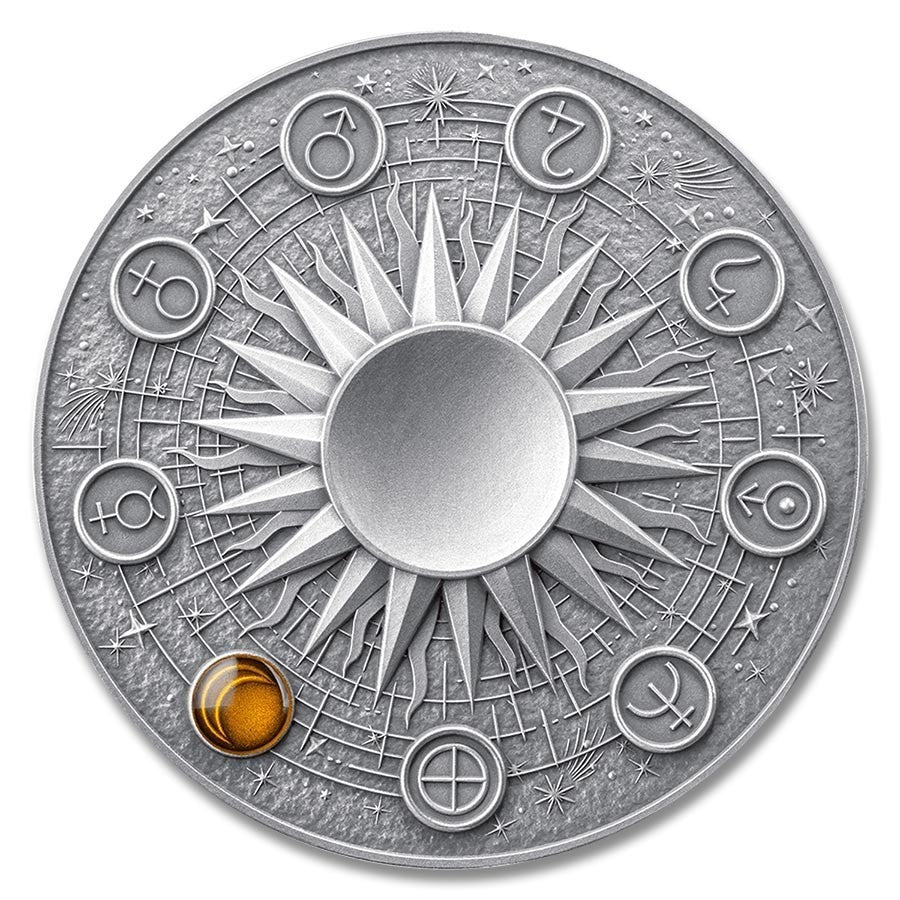 2025 Ghana Moon Solar System 2 oz Antique finish Silver Coin
