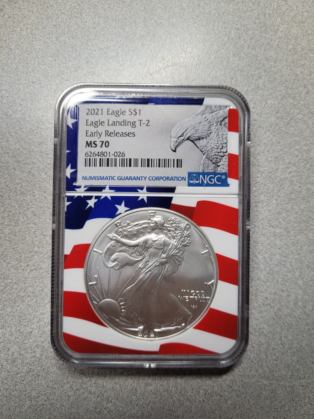 2021 $1 Type 2 American Silver Eagle NGC MS70 Flag Label ASE 999
