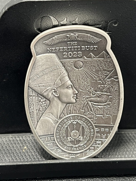 2023 NEFERTITI BUST 3 OUNCE ANTIQUED SILVER with box and COA