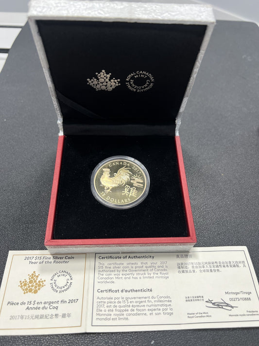 Year of the ROOSTER 2017 CANADA 1oz 99.99% Pure Silver Proof $15 Coin