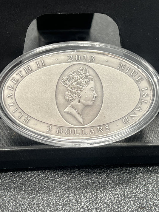 2013 $2 Niue 1 oz CROCEYE Crocodile Animal Skin Silver Coin Box & COA