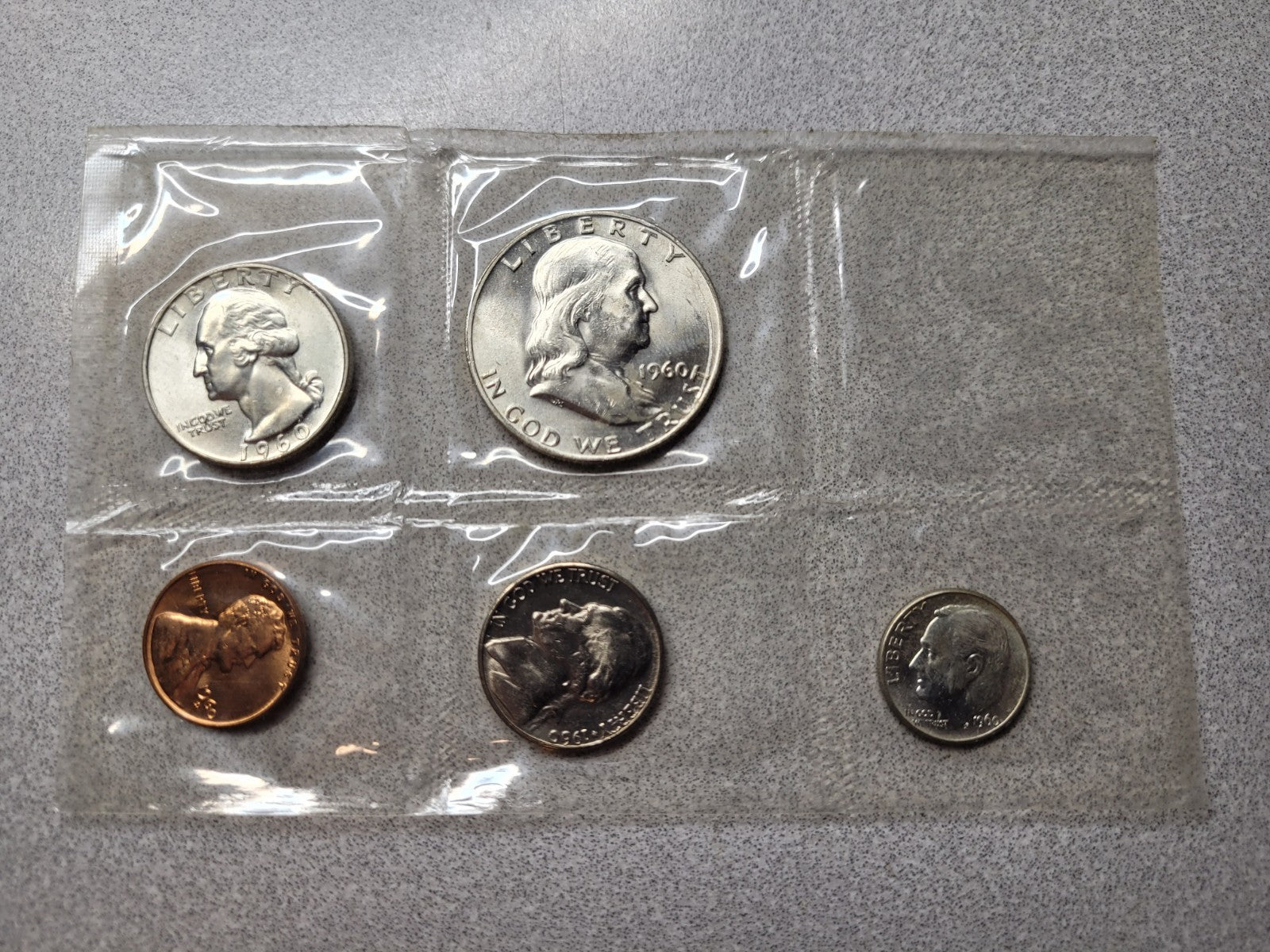 1960 Mint UNC Set Complete 10 coins Silver P & D Franklin Quarter 90%