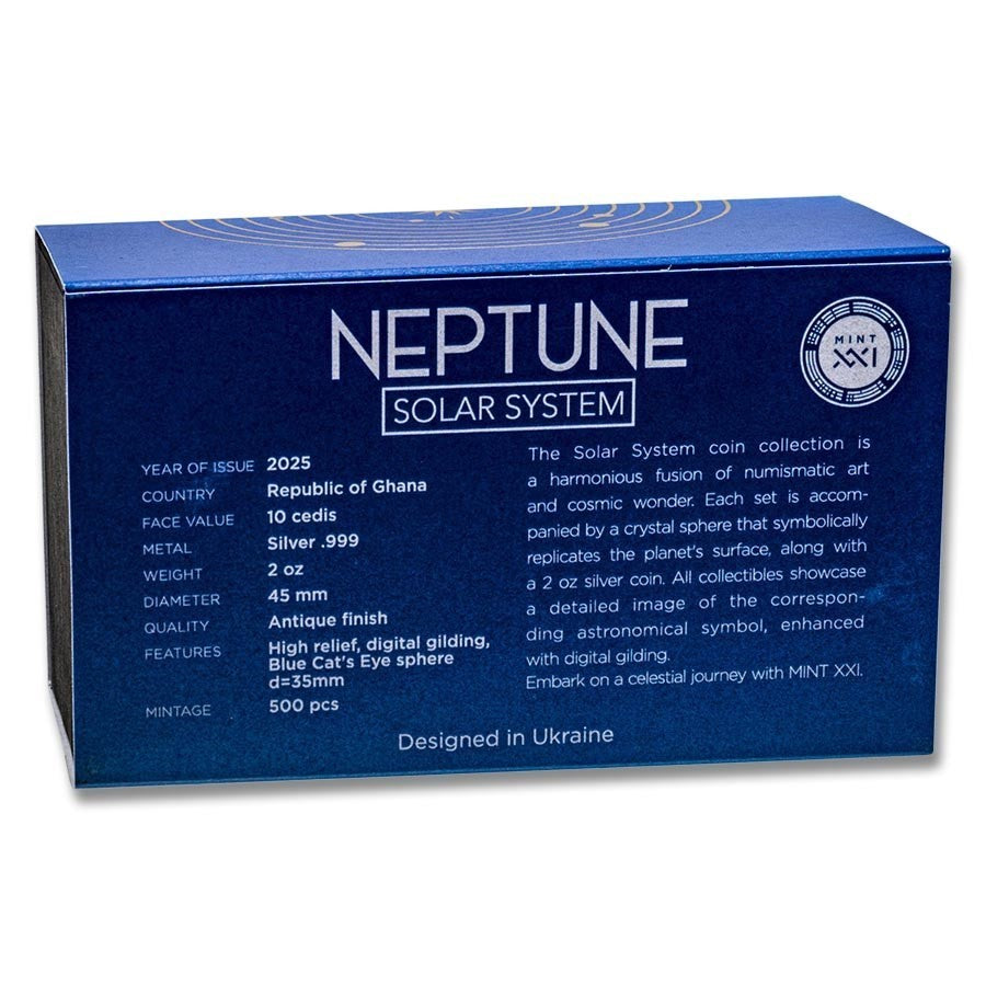 2025 Ghana Neptune Solar System 2 oz Antique finish Silver Coin