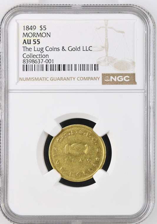 1849 $5 Mormon Gold AU55