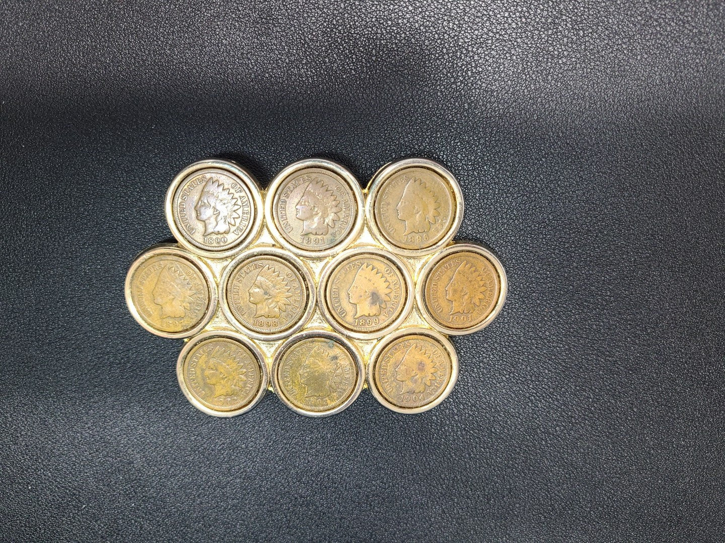 Indian Head Cent Golden Belt Buckle 10 Indian Head Cents 1890 - 1904 IHC Bronze