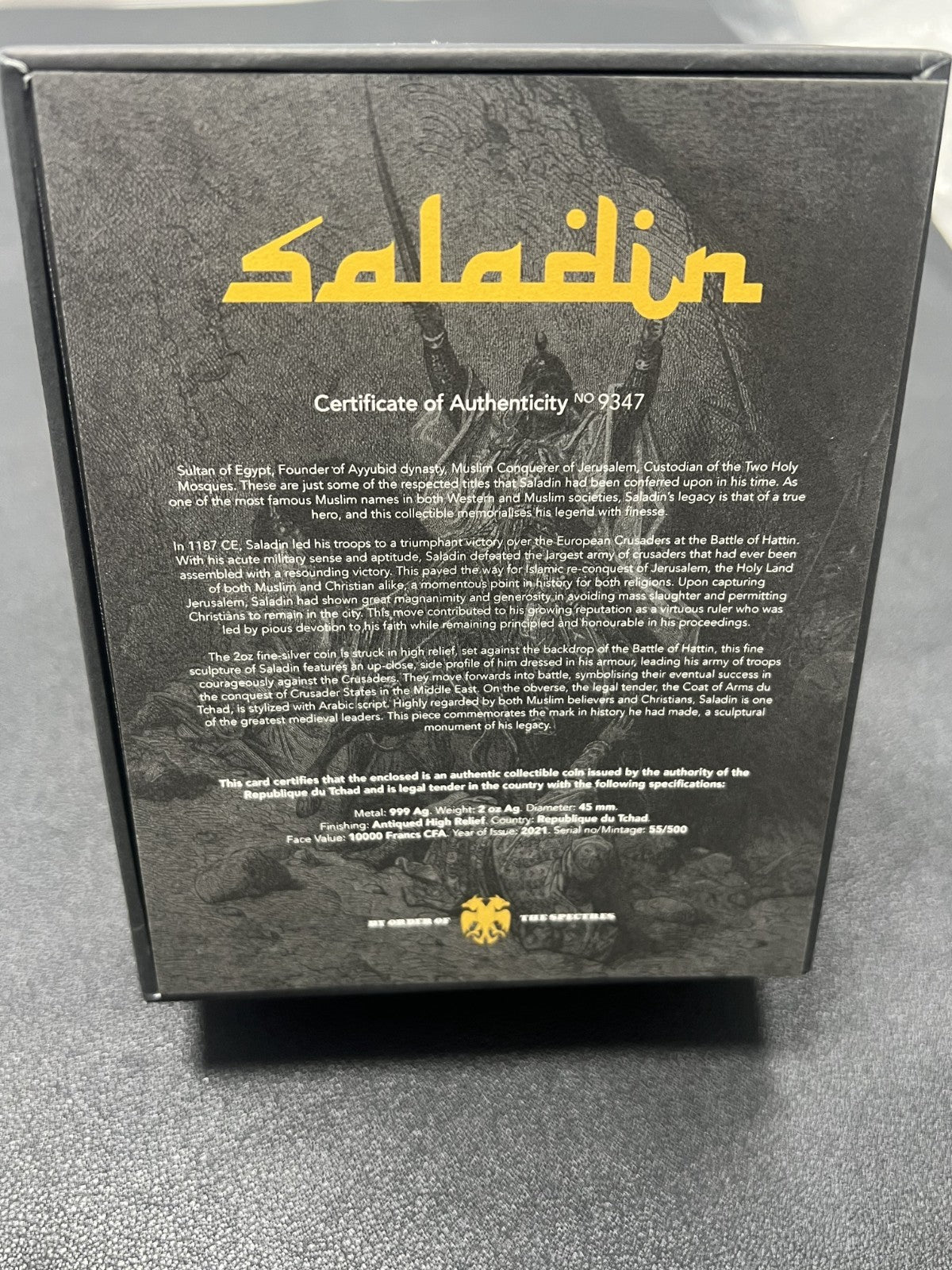 Saladin Republique du Tchad 2021 Silver Coin 2 Oz with box and COA