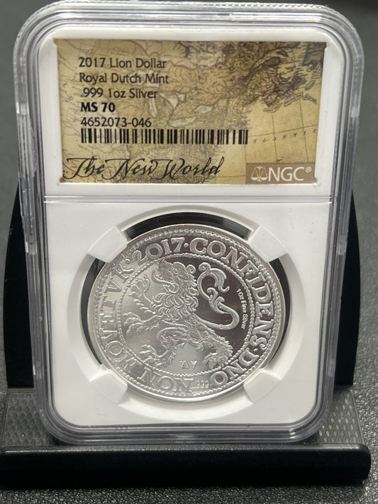 1 Oz Silver Coin MS70 2017 Lion Dollar Royal Dutch Mint NGC MS 70