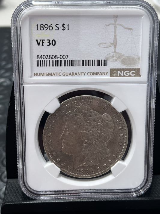 1896 S VF30 Morgan Silver Dollar NGC VF 30