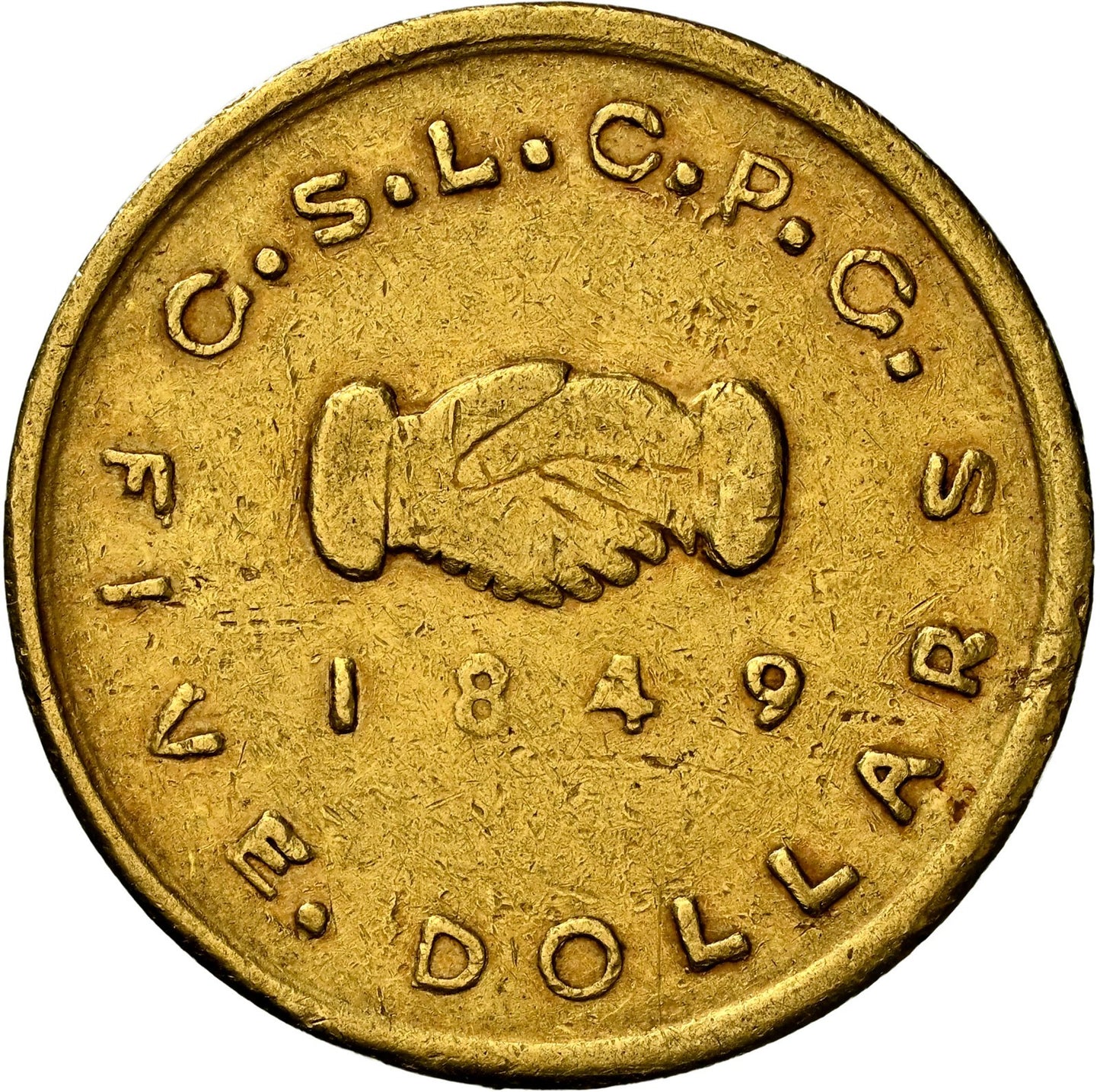 1849 $5 DOLLAR GOLD MORMON TERRITORIAL NGC AU55 VERY RARE UTAH SALT LAKE CITY