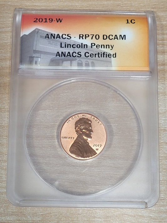 2019 W Reverse Proof Lincoln Cent ANACS RP70 DCAM 1C Penny Deep Cameo Shield