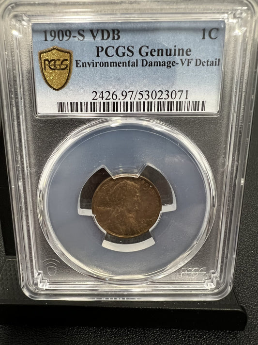 1909 S VDB Lincoln Wheat Cent PCGS Genuine Enviro Damage-VF Detail