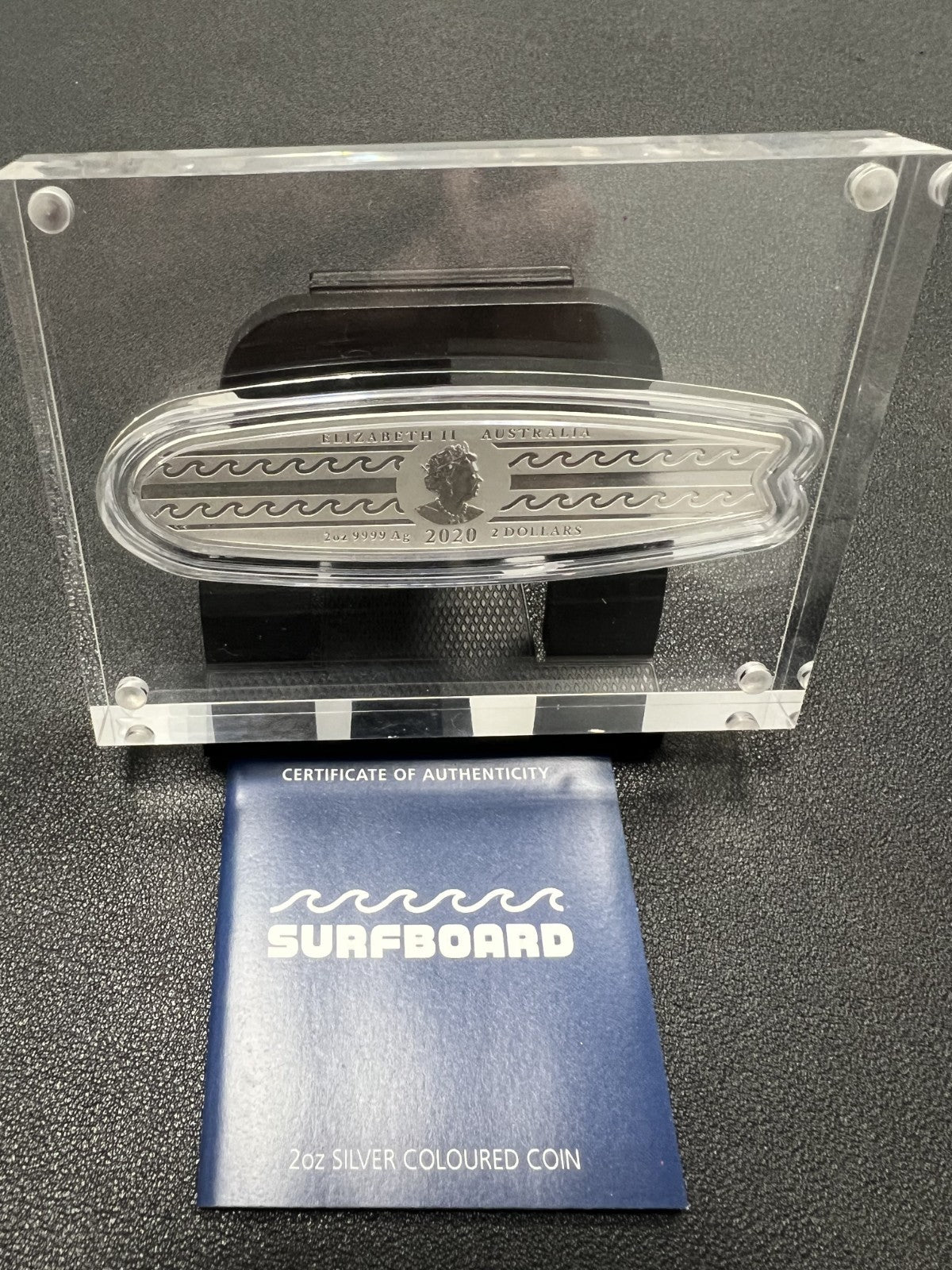2020 2 Oz Silver Perth Mint Australia Surfboard W/ Case and COA
