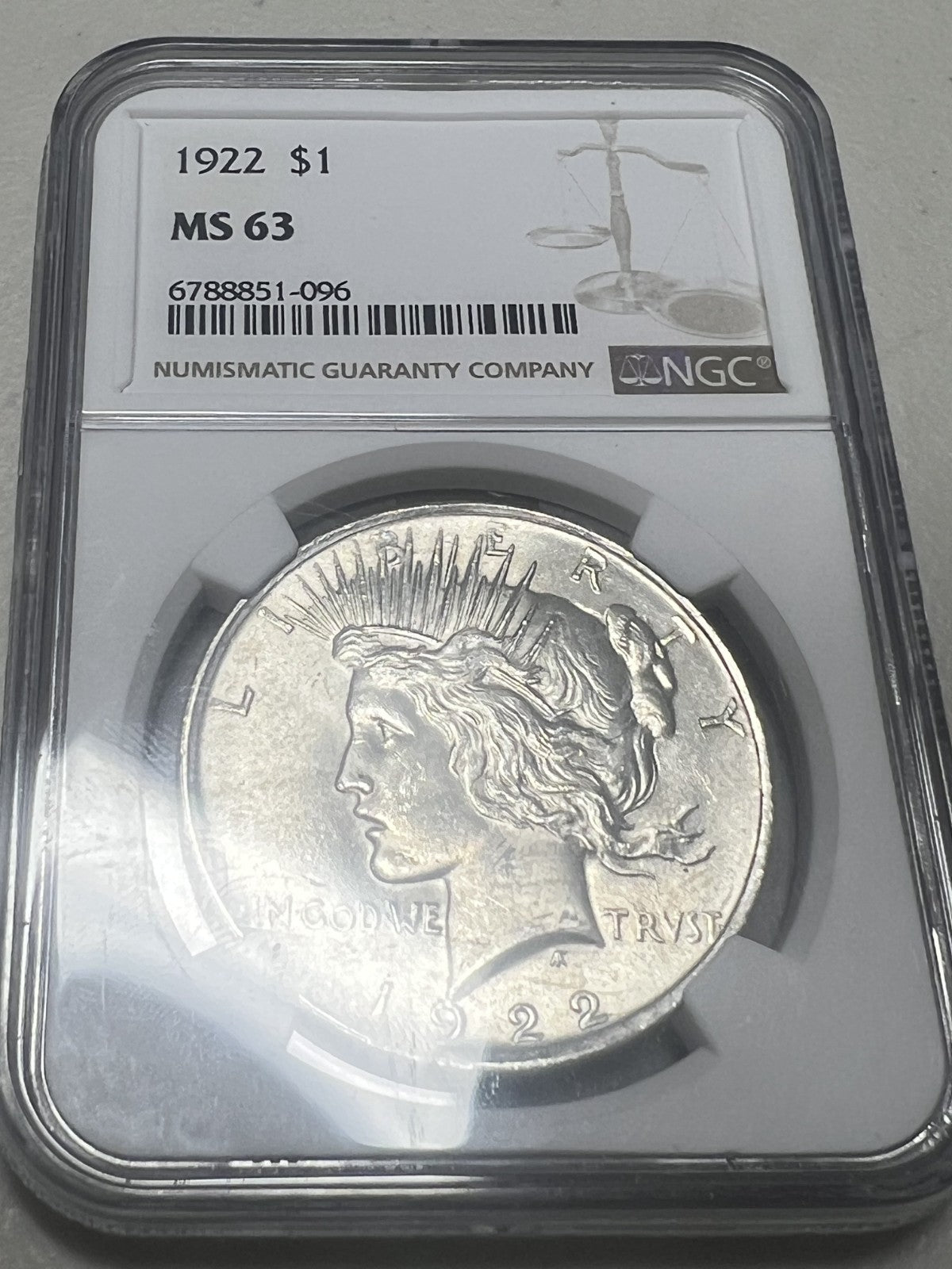 1922 Peace Dollar NGC MS63 UNCIRCULATED $1 MS 63