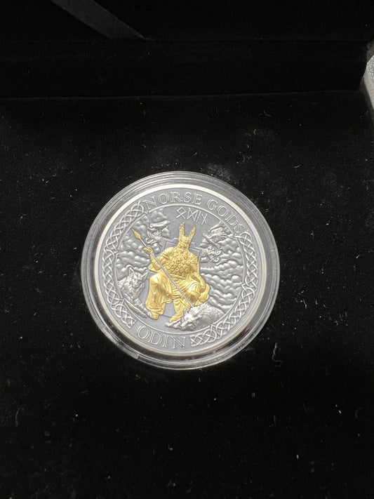 Odin Norse Gods Selective Gold Plating 2 Oz Silver Coin Cook Islands 2021 W/ COA