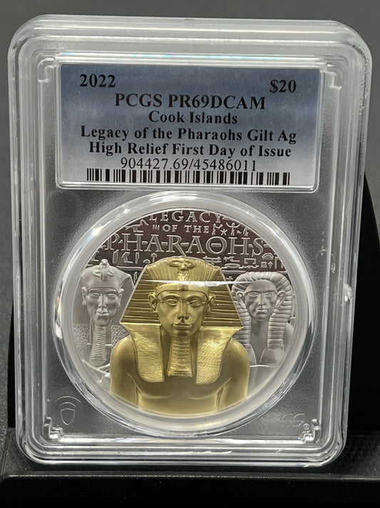 3oz Silver 2022 Cook Islands Legacy of the Pharaohs GILT Ag PCGS PR69DCAM