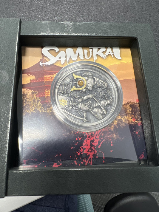 Niue 2019 5$ SAMURAI Antique Finish 2 Oz Silver Coin w/ COA