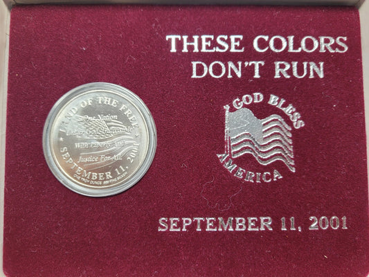Land of the Free Sept 11 2001 Twin Towers God Bless America 1oz Fine Silver Coin
