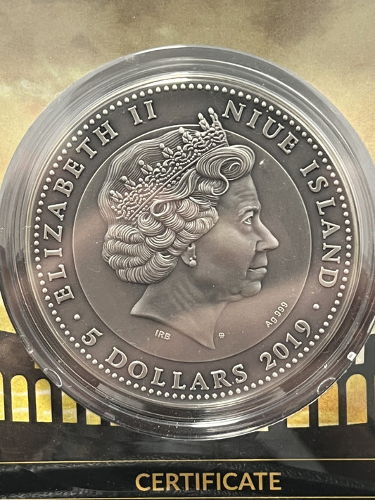 2019 2 Oz Silver $5 Niue Rydwan Warfare CHARIOT Coin w/ COA