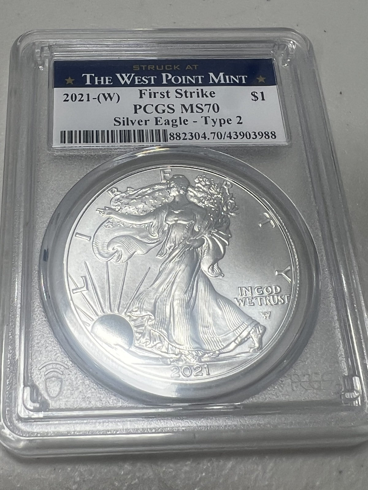 2021-W SILVER EAGLE PCGS MS70 TYPE 2 FIRST STRIKE-WEST POINT ASE MS 70 $1