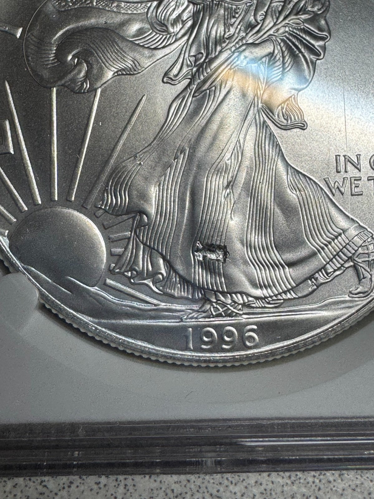 1996 Silver Eagle Mint Error MS69 Obverse LARGE Struck Thru Key Date ASE