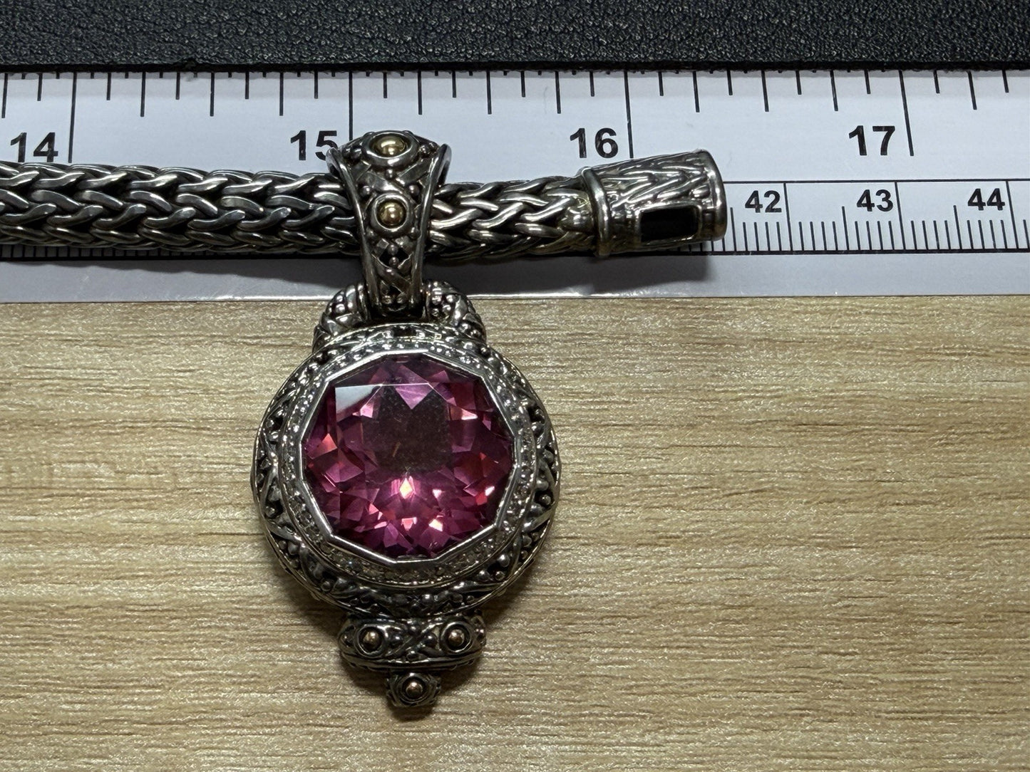 John Hardy Sterling Silver 7mm Wheat Necklace 16" Pink Saphire Diamonds 18k Gold