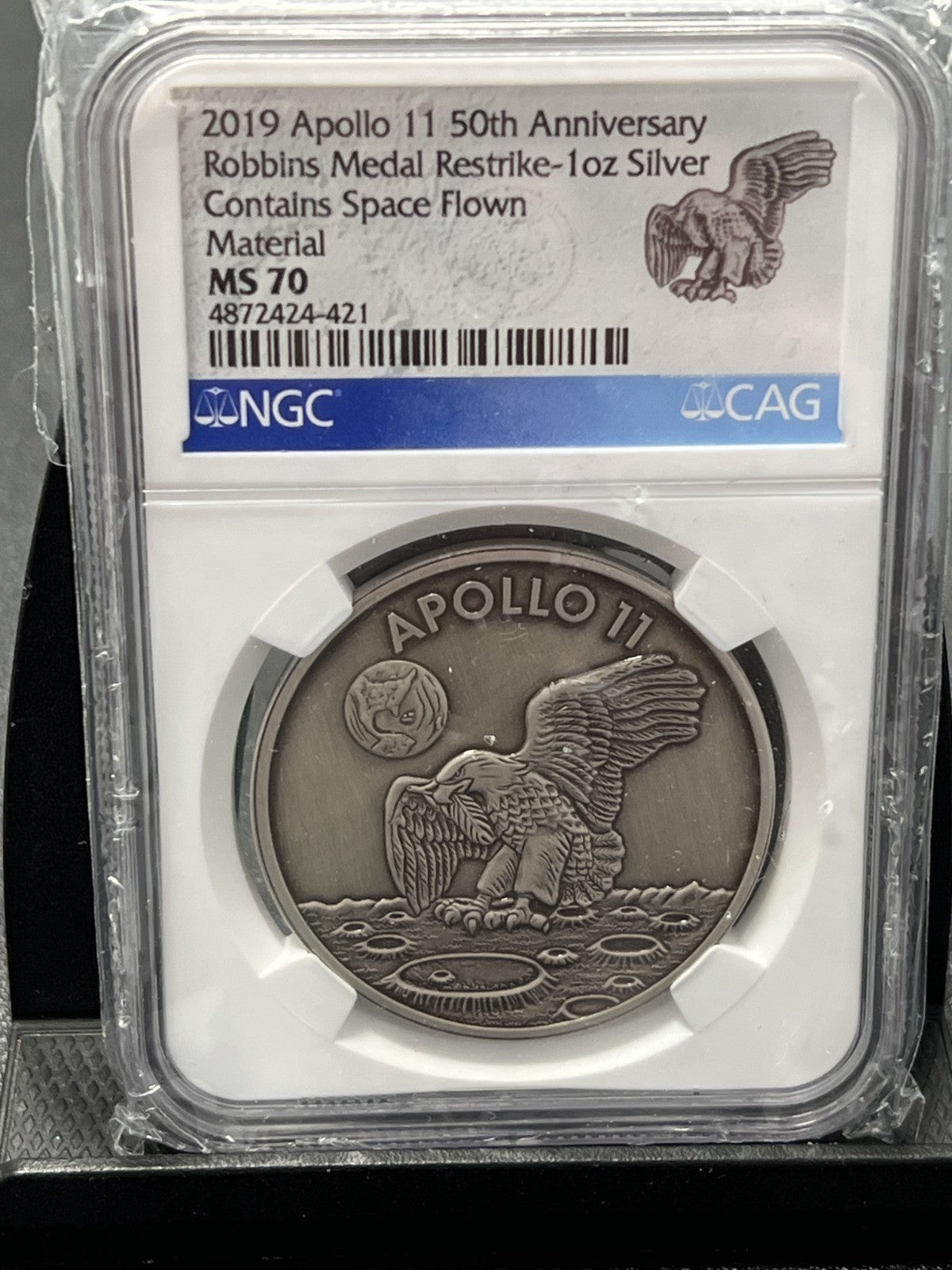 2019 MS70 Apollo 11 50th Anniversary 1oz Silver Medal NGC MS 70