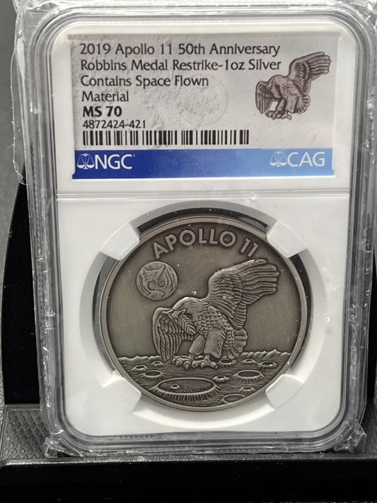 2019 MS70 Apollo 11 50th Anniversary 1oz Silver Medal NGC MS 70